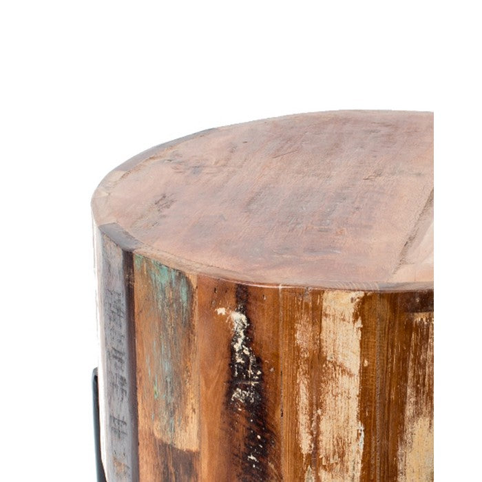 Wooden Stool with Metal Cross Base and Tubular Legs, Multicolor