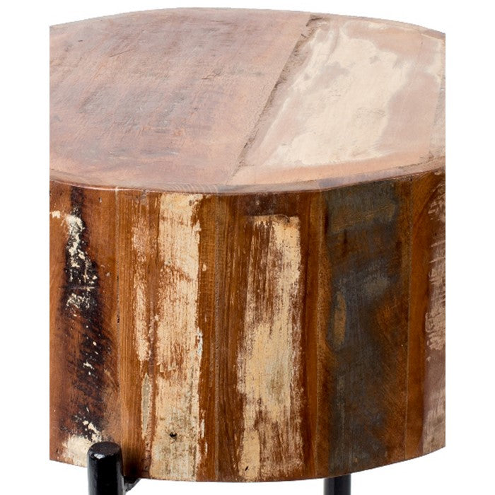 Wooden Stool with Metal Cross Base and Tubular Legs, Multicolor