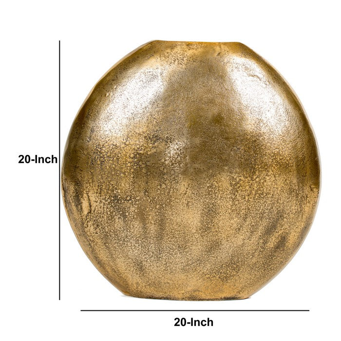 Brass Distressed Vase with Round Cutout Top, Large, Gold
