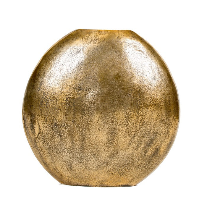 Brass Distressed Vase with Round Cutout Top, Large, Gold