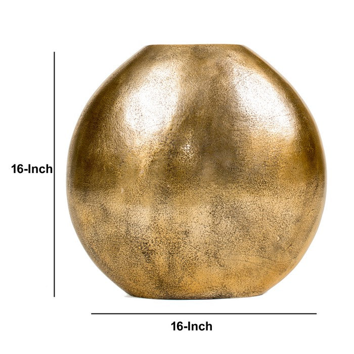 Brass Distressed Vase with Round Cutout Top, Medium, Gold