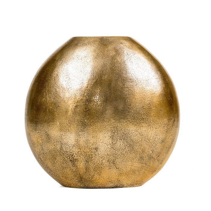 Brass Distressed Vase with Round Cutout Top, Medium, Gold