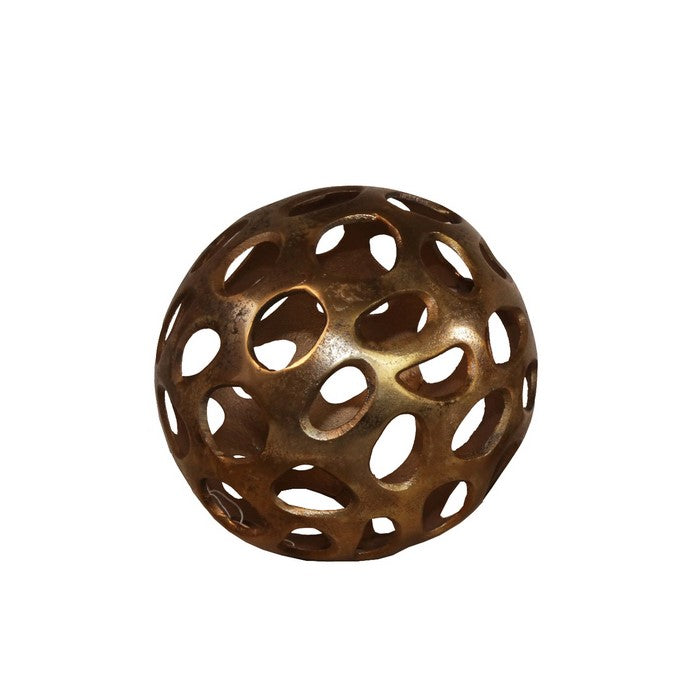 Aluminum Decorative Spheres with Irregular Cutouts, Set of Three, Gold