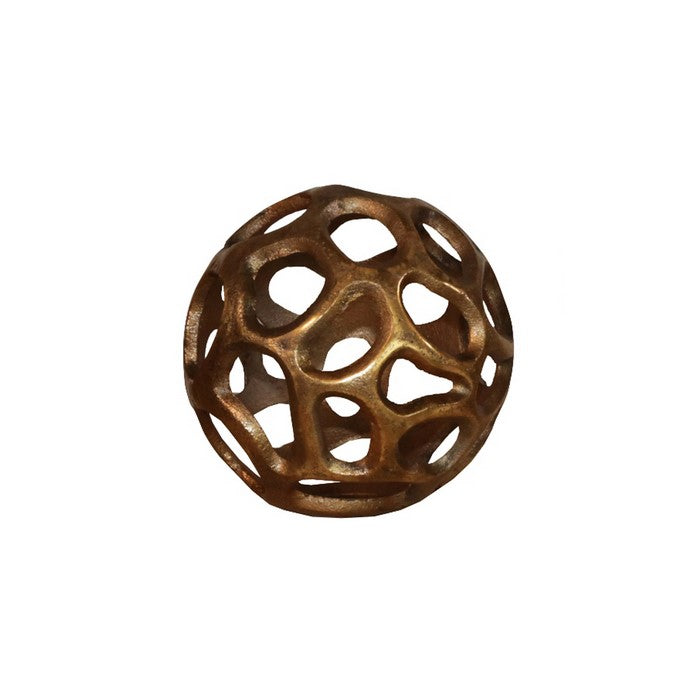 Aluminum Decorative Spheres with Irregular Cutouts, Set of Three, Gold