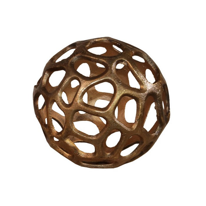 Aluminum Decorative Spheres with Irregular Cutouts, Set of Three, Gold