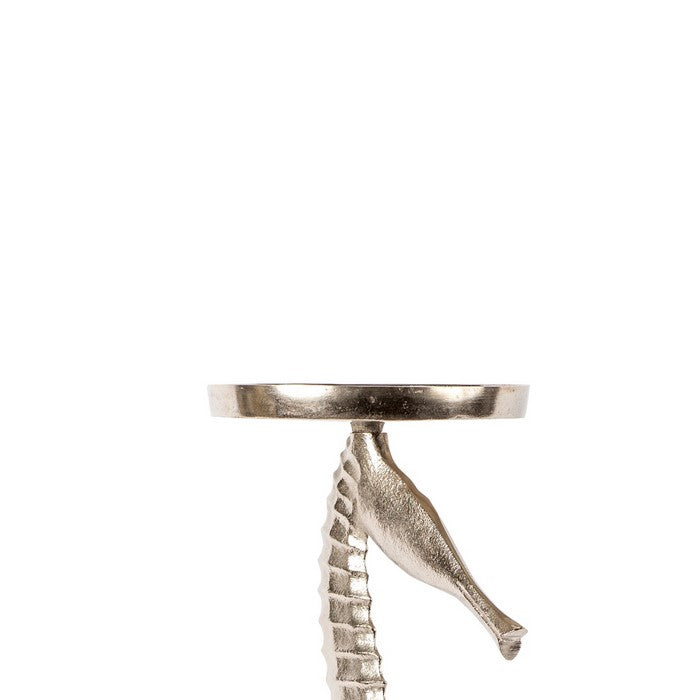 Aluminum Candle Holder with Sea Horse Structure, Large, Silver