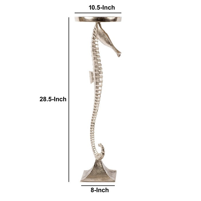 Aluminum Candle Holder with Sea Horse Structure, Large, Silver