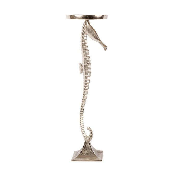 Aluminum Candle Holder with Sea Horse Structure, Large, Silver