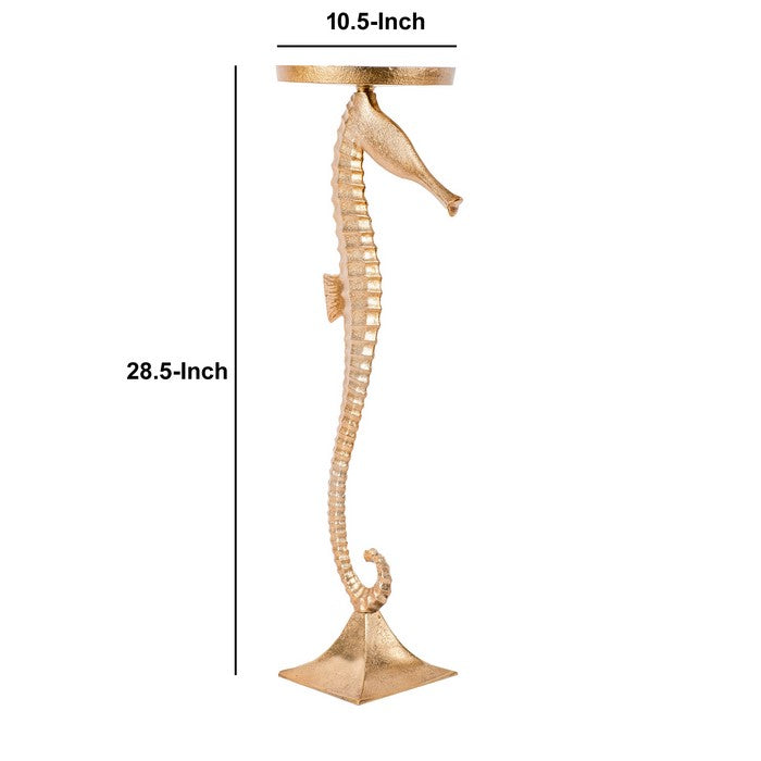 Aluminum Candle Holder with Sea Horse Structure, Large, Gold