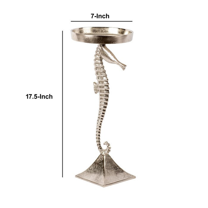 Aluminum Candle Holder with Sea Horse Structure, Medium, Silver