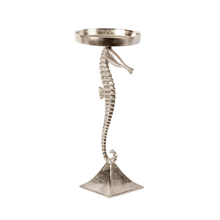 Aluminum Candle Holder with Sea Horse Structure, Medium, Silver