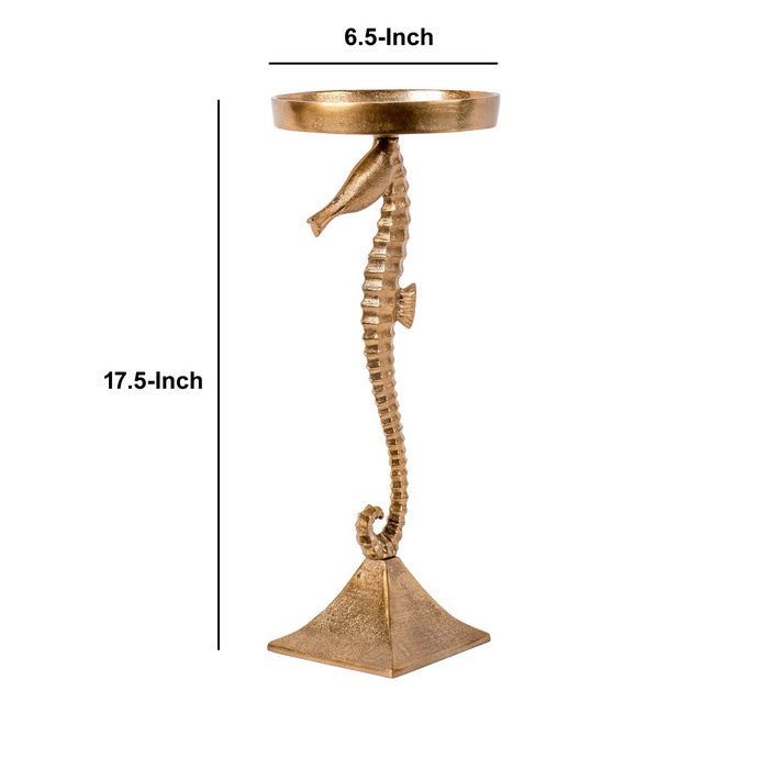 Aluminum Candle Holder with Sea Horse Structure, Medium, Gold