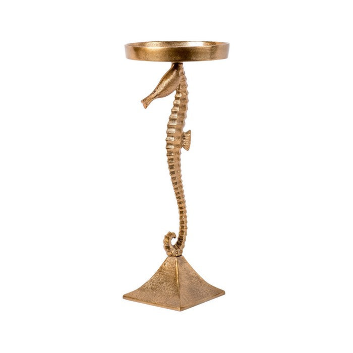 Aluminum Candle Holder with Sea Horse Structure, Medium, Gold