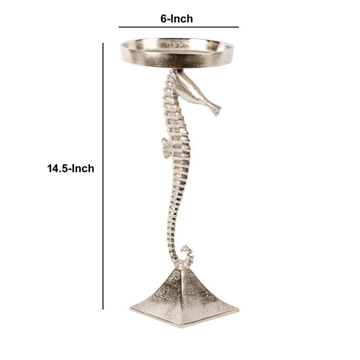 Aluminum Candle Holder with Sea Horse Structure, Small, Silver