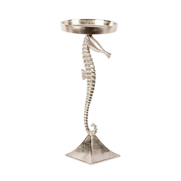 Aluminum Candle Holder with Sea Horse Structure, Small, Silver