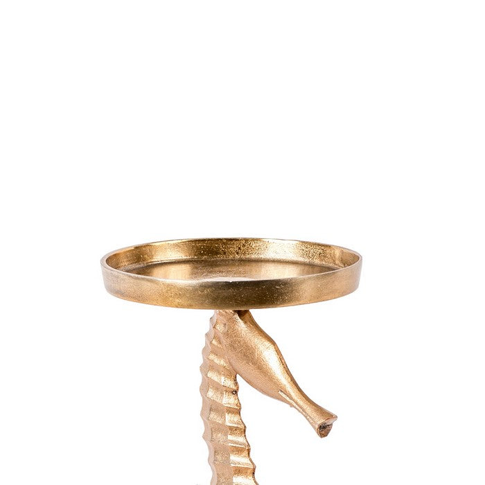 Aluminum Small Candle Holder with Sea Horse Structure, Gold
