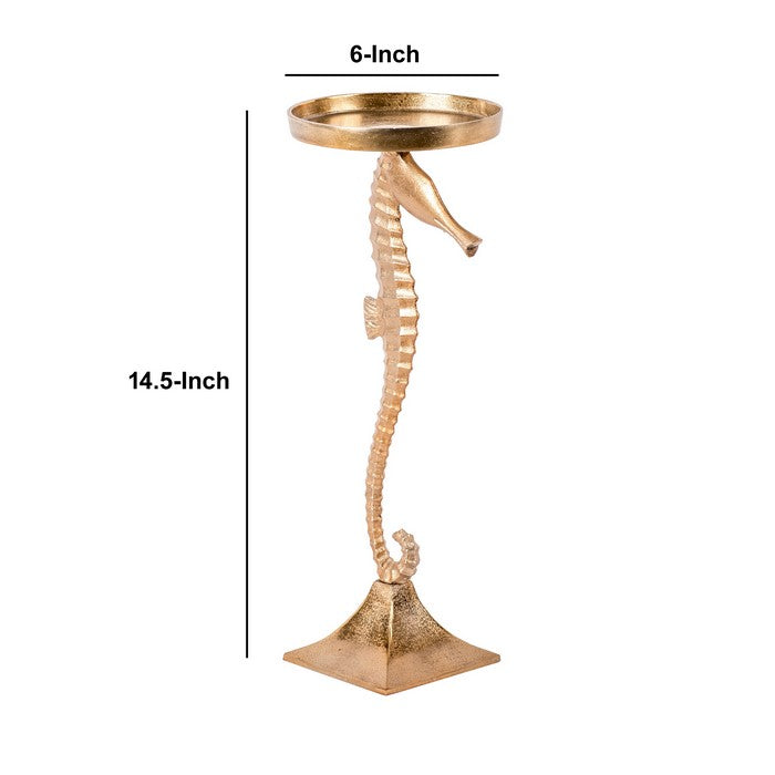Aluminum Small Candle Holder with Sea Horse Structure, Gold