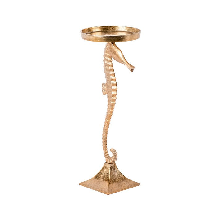Aluminum Small Candle Holder with Sea Horse Structure, Gold