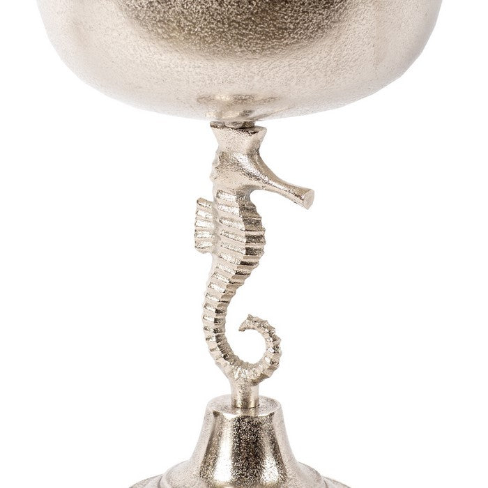 Coastal Aluminum Bowl with Sea Horse Structure, Large, Silver