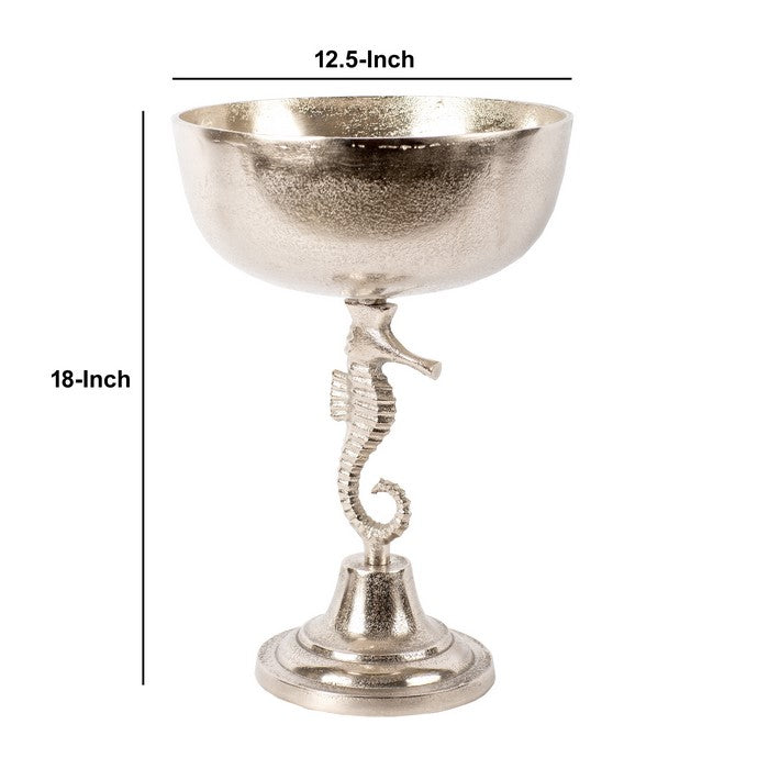 Coastal Aluminum Bowl with Sea Horse Structure, Large, Silver