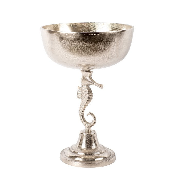 Coastal Aluminum Bowl with Sea Horse Structure, Large, Silver
