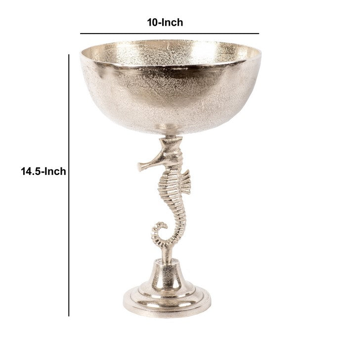 Coastal Aluminum Bowl with Sea Horse Structure, Medium, Silver