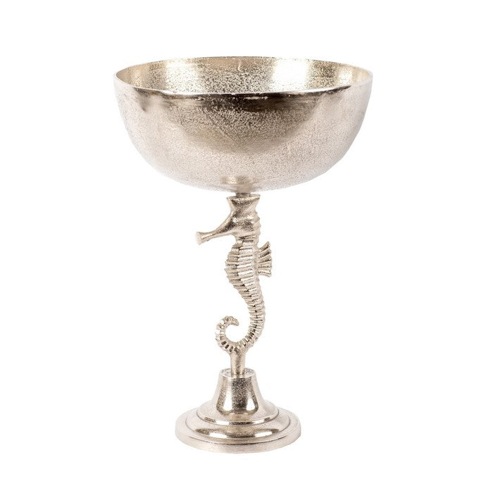 Coastal Aluminum Bowl with Sea Horse Structure, Medium, Silver