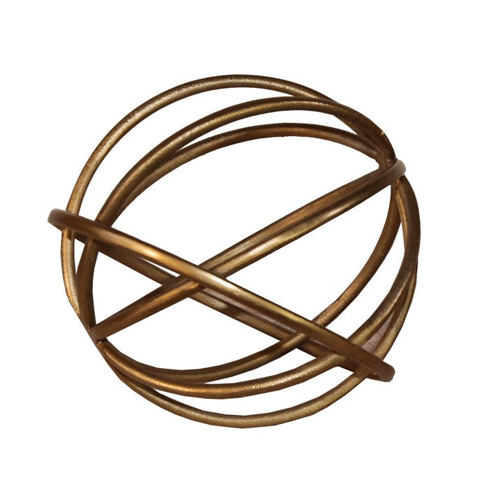 Metal Decorative Spheres with Adjoined Ring Design, Set of Two, Gold
