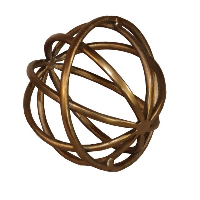 Metal Decorative Spheres with Adjoined Ring Design, Set of Two, Gold
