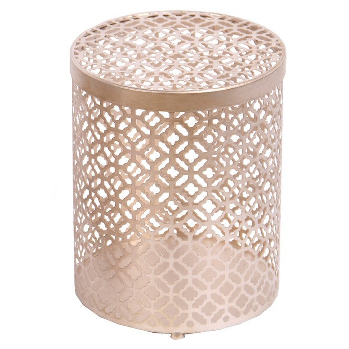Metal Lidded Storage Box with Lattice Pattern, Set of 3, Gold