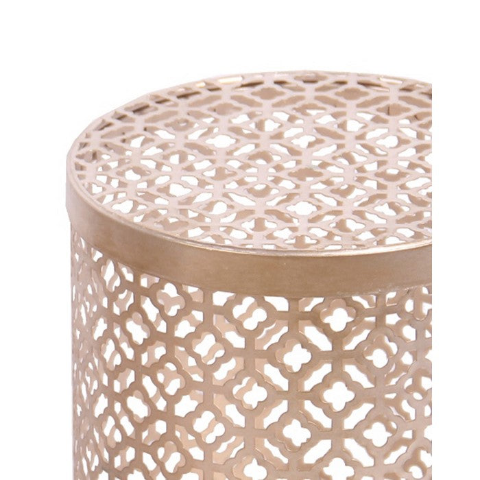 Metal Lidded Storage Box with Lattice Pattern, Set of 3, Gold