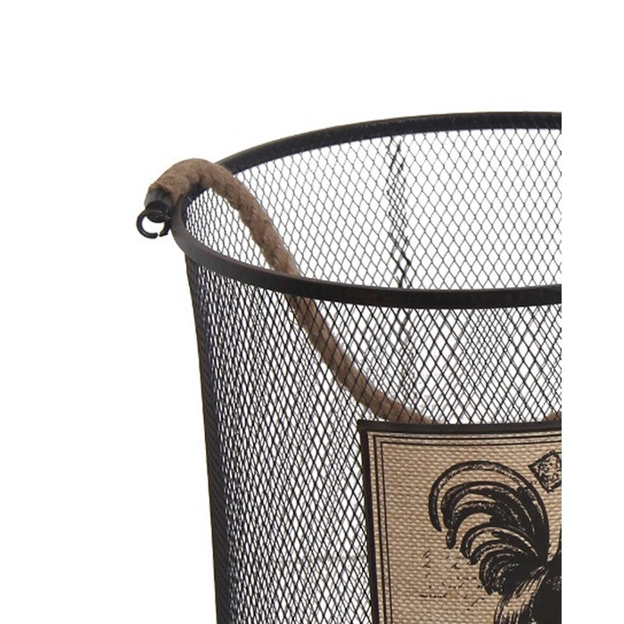 Wood and Metal Mesh Baskets with Rope Handle,Set of 3, Black and Brown
