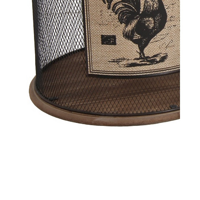 Wood and Metal Mesh Baskets with Rope Handle,Set of 3, Black and Brown