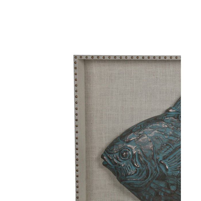 Resin Fish Wooden Wall decor with Nail head Trims, Blue and Gray