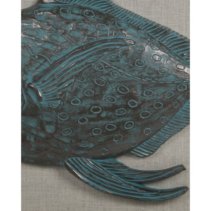 Resin Fish Wooden Wall decor with Nail head Trims, Blue and Gray
