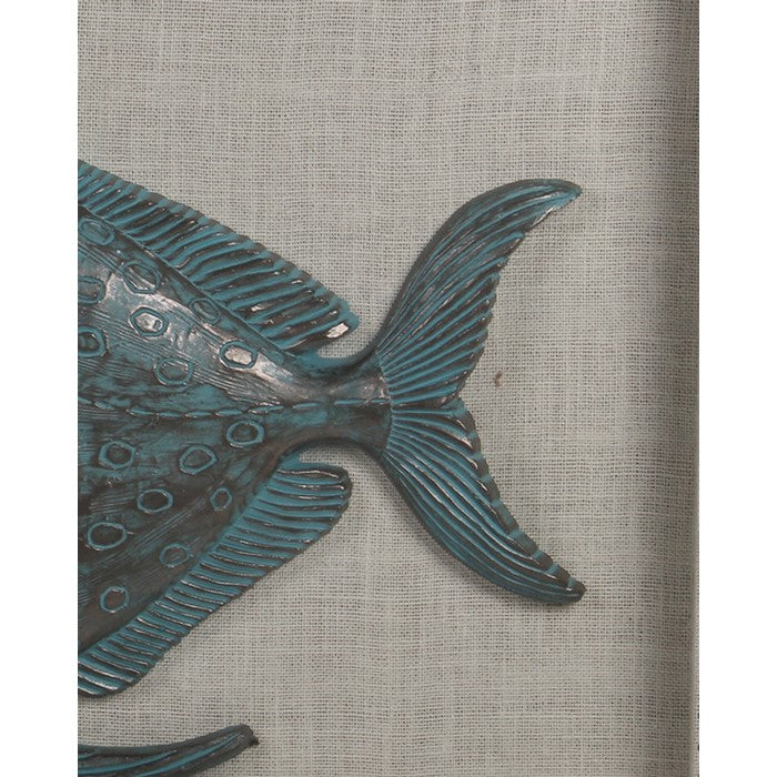 Resin Fish Wooden Wall decor with Nail head Trims, Blue and Gray