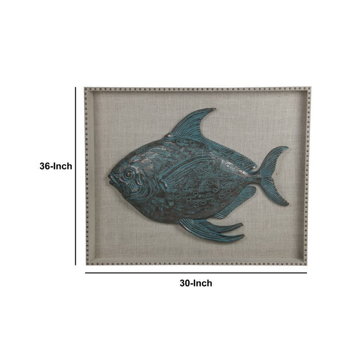 Resin Fish Wooden Wall decor with Nail head Trims, Blue and Gray