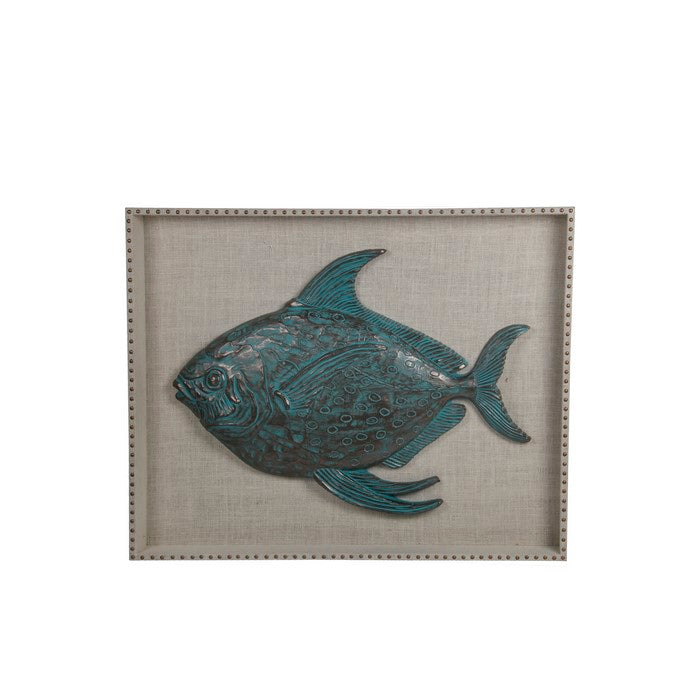 Resin Fish Wooden Wall decor with Nail head Trims, Blue and Gray