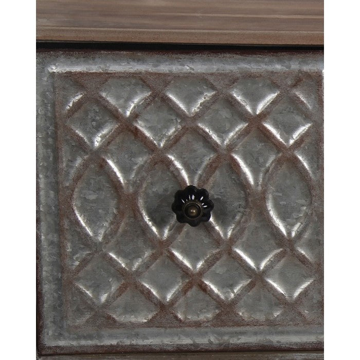 Rustic Style 3 Drawer Metal Wall Decor with Hooks, Brown and Silver