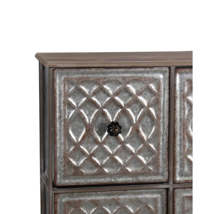 Rustic Style 4 Drawer Metal Wall Decor with Hooks, Brown and Silver