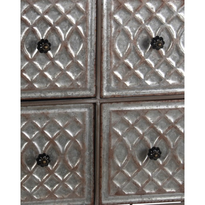 Rustic Style 4 Drawer Metal Wall Decor with Hooks, Brown and Silver