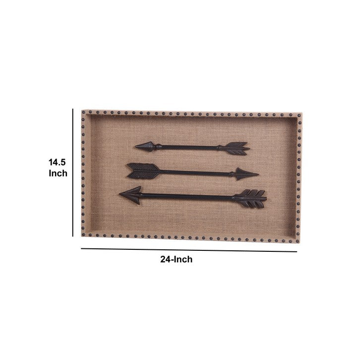 Rectangular Wooden Wall Decor with Metal Arrow Accents, Brown