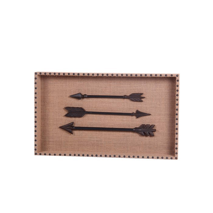 Rectangular Wooden Wall Decor with Metal Arrow Accents, Brown