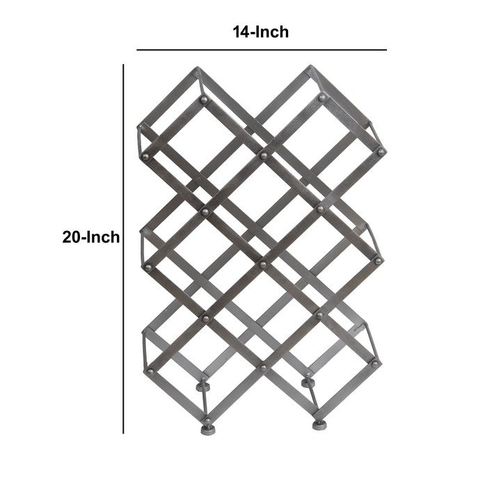Transitional Style 9 Bottle Metal Wine Holder, Silver
