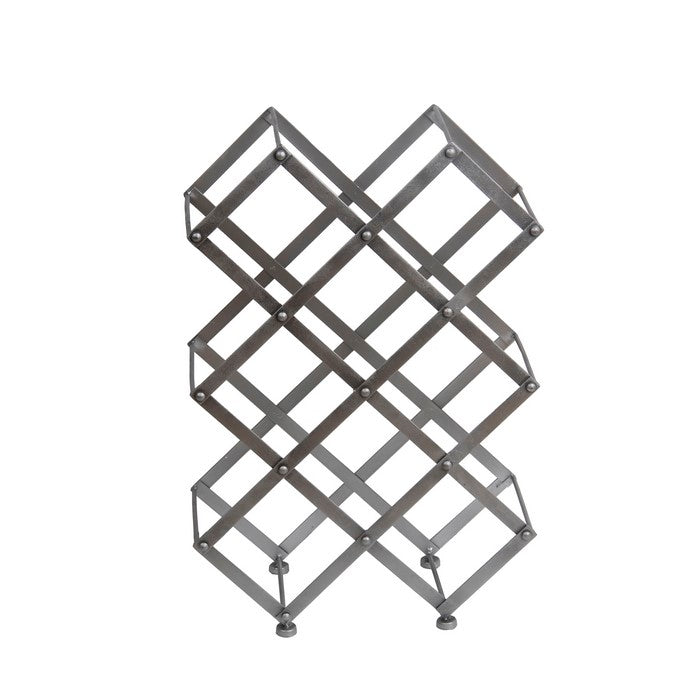 Transitional Style 9 Bottle Metal Wine Holder, Silver