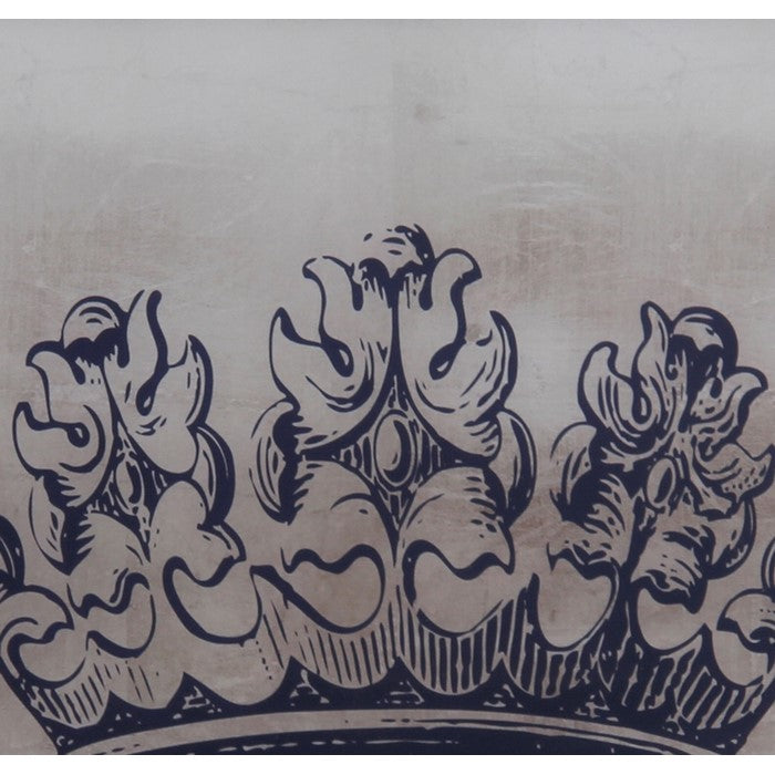 Square Shape Wooden Wall decor with Crown Print, Blue and White