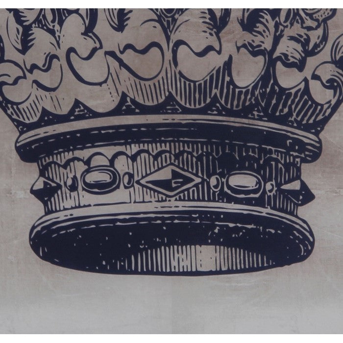 Square Shape Wooden Wall decor with Crown Print, Blue and White