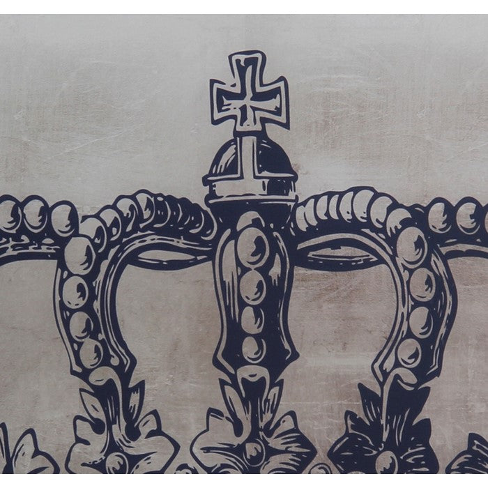 Square Wall decor with Crown Print and Wooden Backing, Blue and White
