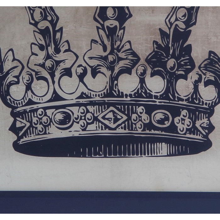 Square Wall decor with Crown Print and Wooden Backing, Blue and White