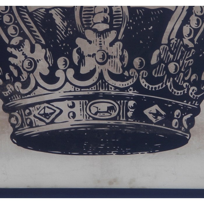 Square Wooden Wall decor with Crown Print, Blue and White